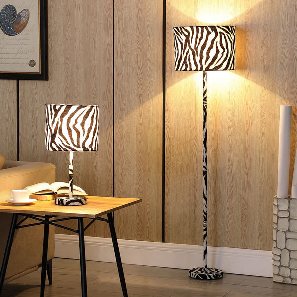 59” Mod Black and White Faux Zebra Floor Lamp