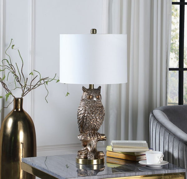 28” Antiqued Silver Resin Owl Table or Desk Lamp