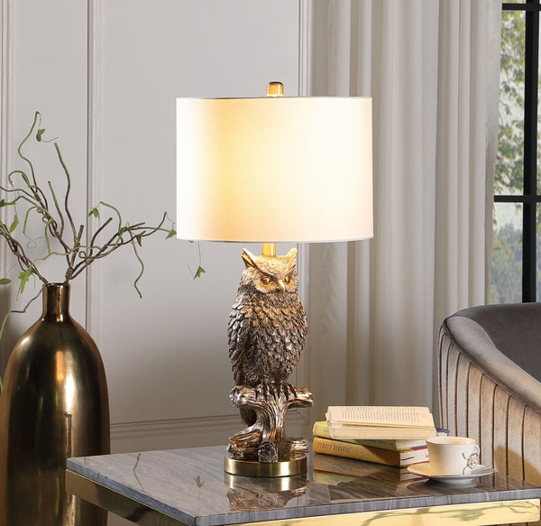 28” Antiqued Silver Resin Owl Table or Desk Lamp