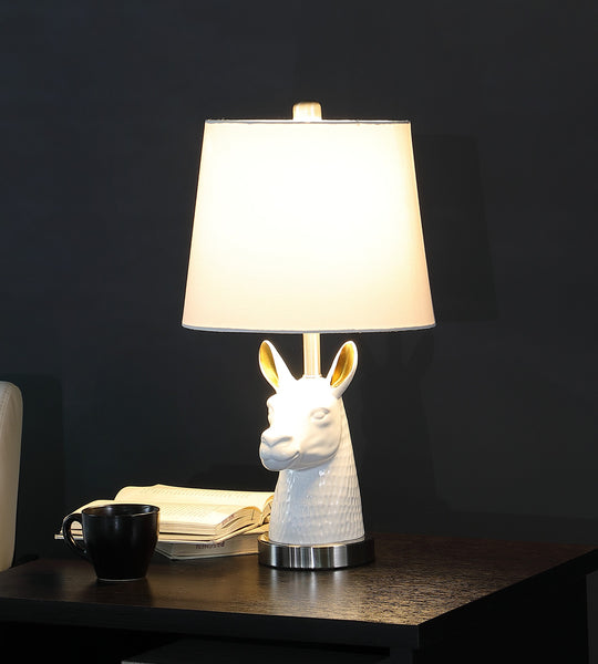 21” White and Gold Llama Table Lamp