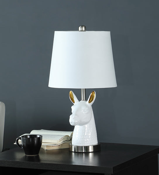 21” White and Gold Llama Table Lamp