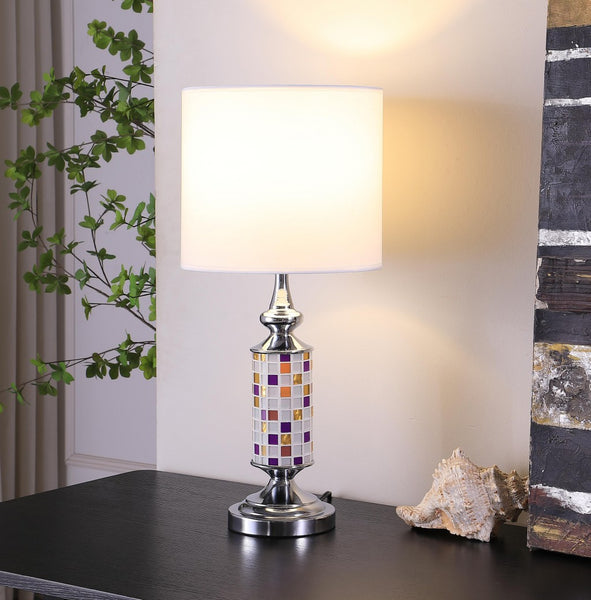 24” Jeweltone Metal And Glass Mosaic Table Lamp