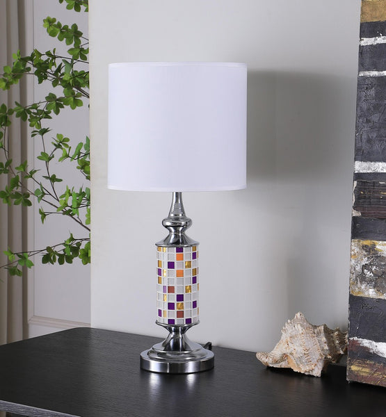 24” Jeweltone Metal And Glass Mosaic Table Lamp