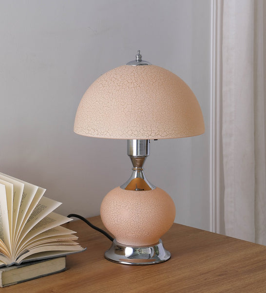 24” Pale Pink Crackle Glass Table Lamp with Nightlight