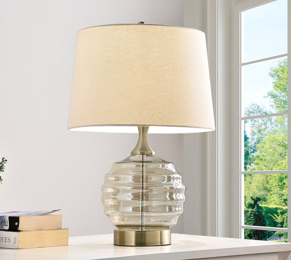 Textured Glass Table Lamp with Cream Fabric Shade