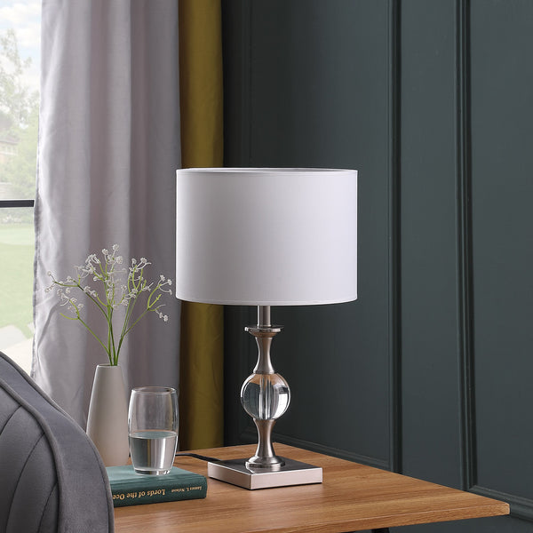 20” Compact Crystal And Satin Nickel Table Lamp