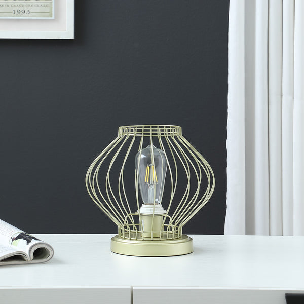 10” Industrial Gold Metal Open Cage Table Lamp