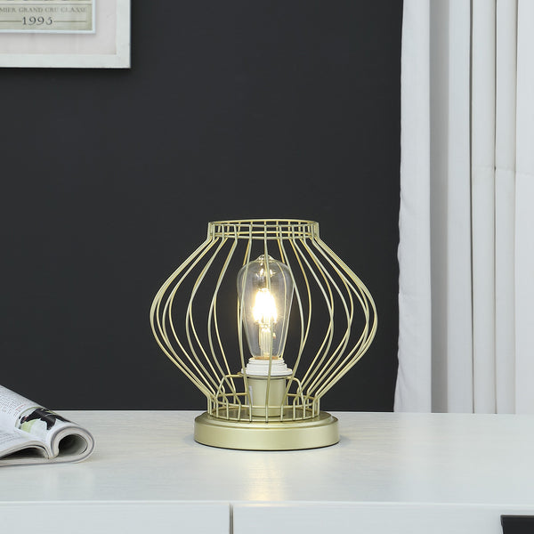 10” Industrial Gold Metal Open Cage Table Lamp