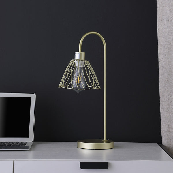 21” Industrial Satin Gold Cage Metal Table Lamp