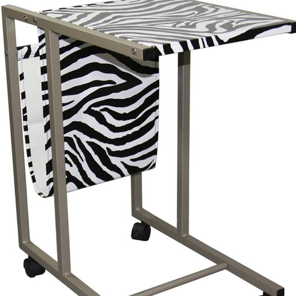 Modern Zebra Print Metal Laptop Cart And Desk