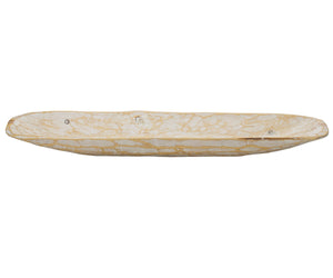 Rustic White and Natural Handcarved Wide Oval Centerpiece Bowl