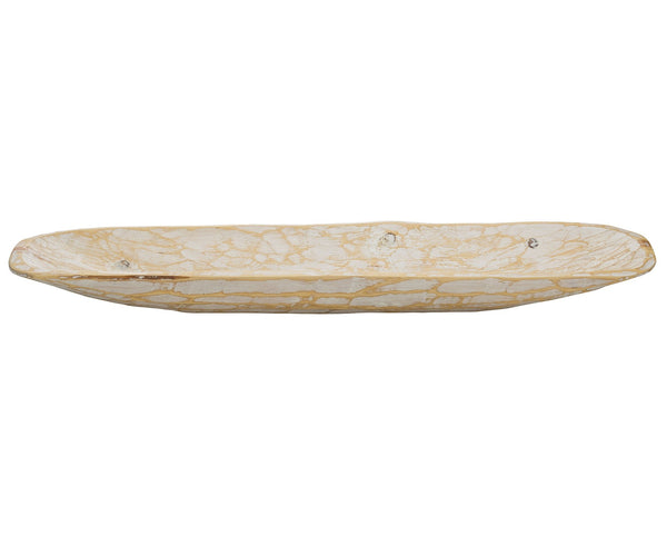 Rustic White and Natural Handcarved Wide Oval Centerpiece Bowl