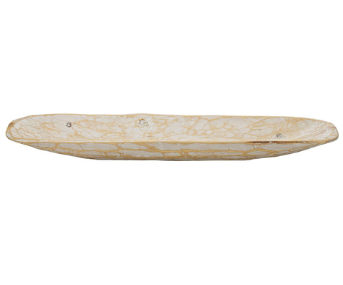 Rustic White and Natural Handcarved Wide Oval Centerpiece Bowl