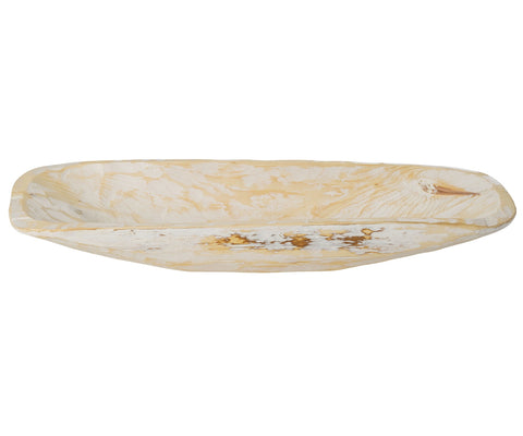 Rustic White and Natural Handcarved Thin Oval Centerpiece Bowl