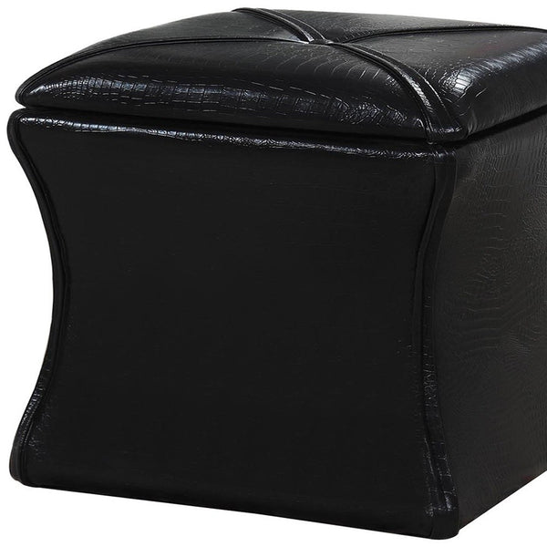 Glam Black Faux Croc Storage Ottoman