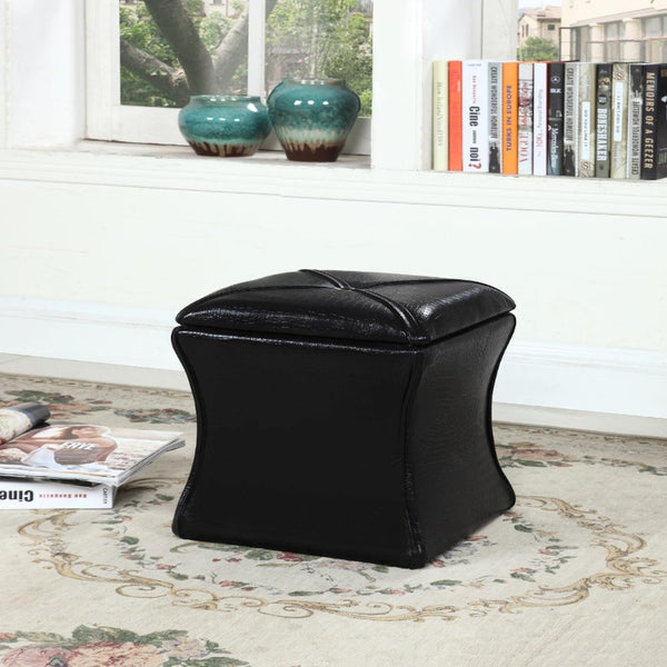 Glam Black Faux Croc Storage Ottoman