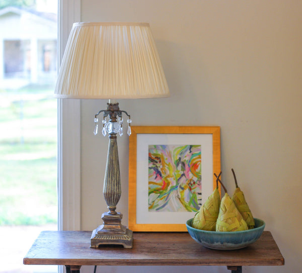 14" Pale Grey Slanted Paperback Pleated Tafetta Lampshade