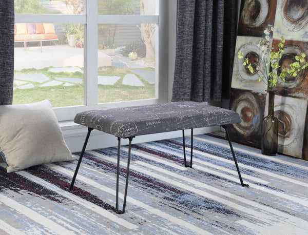 31" Blue and Cream Postcard Upholstered Folding Bench