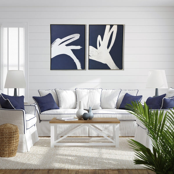 Set of Two Bold Blue and White Abstract Framed Canvas Wall Art