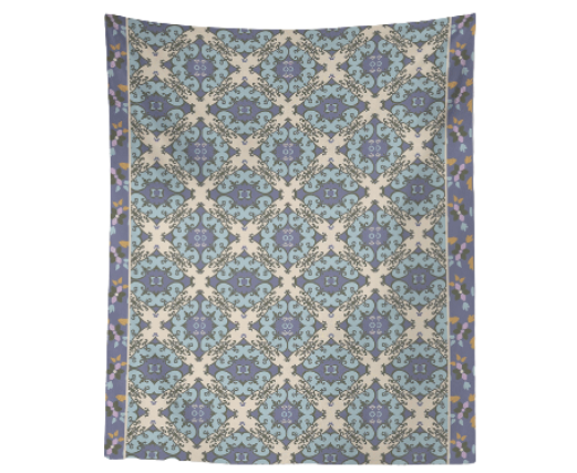 Indigo and Tan Quilt Pattern 80" x 68" Hanging Wall Tapestry