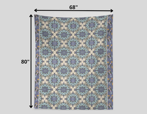 Indigo and Tan Quilt Pattern 80" x 68" Hanging Wall Tapestry