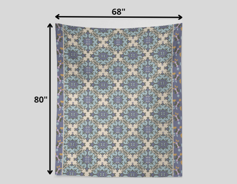 Indigo and Tan Quilt Pattern 80" x 68" Hanging Wall Tapestry