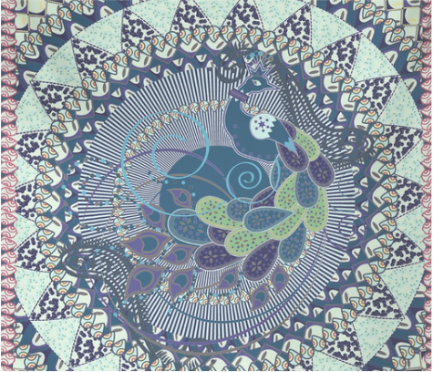 Shades of Blue Peacock Mandala 80" x 68" Hanging Wall Tapestry