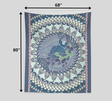 Shades of Blue Peacock Mandala 80" x 68" Hanging Wall Tapestry