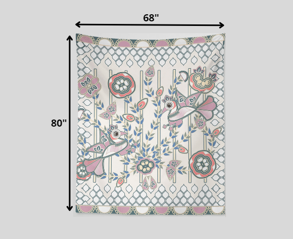 Pink Peacock Duo 80" x 68" Hanging Wall Tapestry