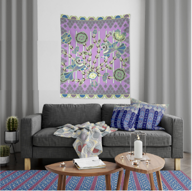 Purple Peacock Duo 80" x 68" Hanging Wall Tapestry