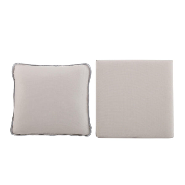 Off White Fabric and Gray Faux Wicker Reversible Cushion and Pillow Set