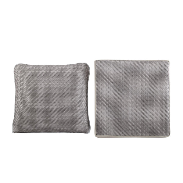 Off White Fabric and Gray Faux Wicker Reversible Cushion and Pillow Set