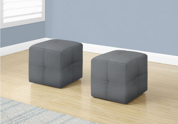 Set of 2 Kids Gray Faux Leather Ottomans