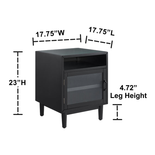 Black Wood and Glass Side Table with Storage Shelves