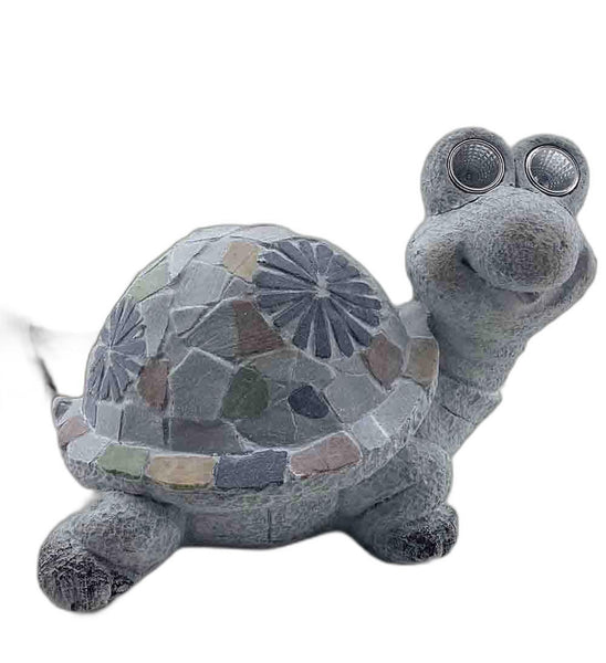 10" Gray Happy Turtle Mosaic Tile with Solar Eyes Indoor Outdoor