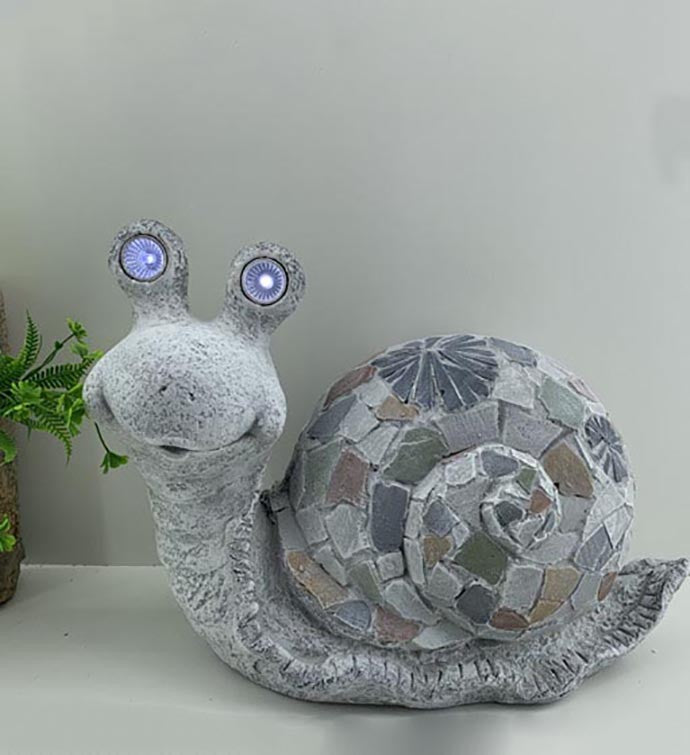 10" Grey Happy Snail Mosaic Tile Indoor Outdoor Statue