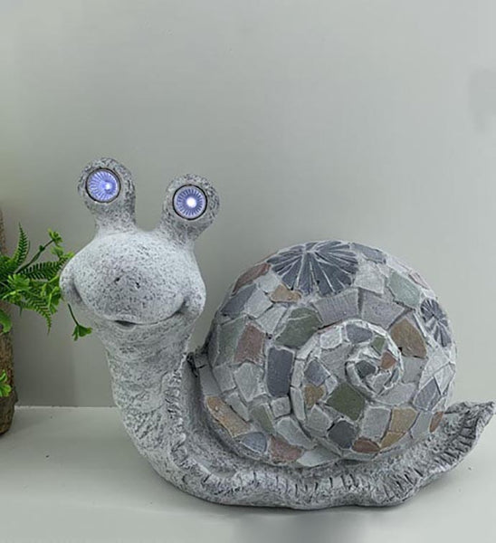 10" Grey Happy Snail Mosaic Tile Indoor Outdoor Statue