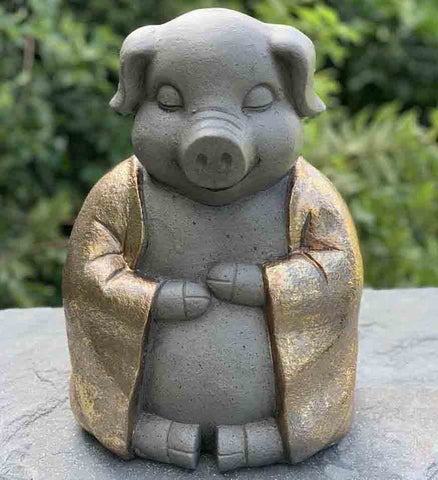 14" Golden Praying Pig Indoor Outdoor Statue