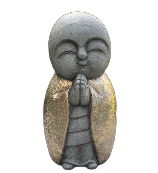 15" Gray and Gold Sweet Smiling Monk Indoor Outdoor Statue