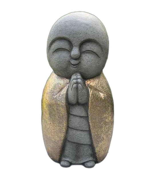 15" Gray and Gold Sweet Smiling Monk Indoor Outdoor Statue