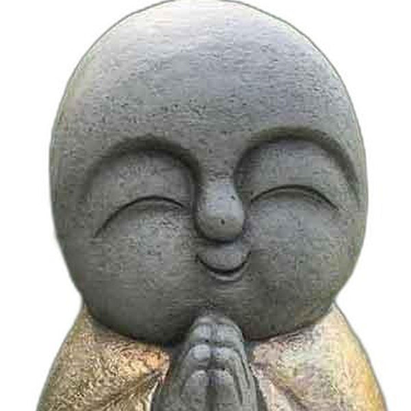 15" Gray and Gold Sweet Smiling Monk Indoor Outdoor Statue