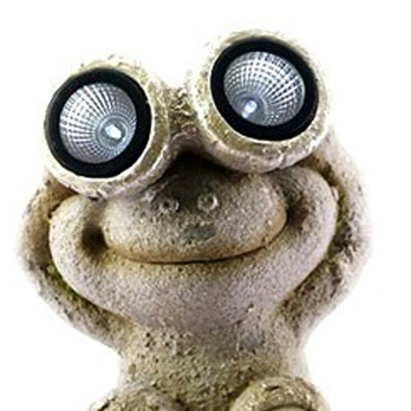 20" Two Tan Solar Eye Frogs Outdoor Statue