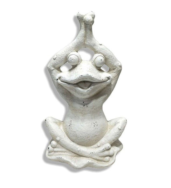 20" White Yoga Frog Indoor Outdoor Statue