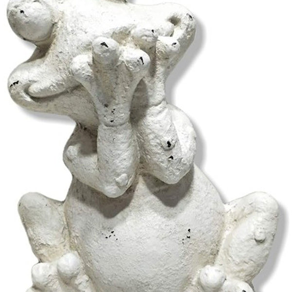 16" White Happy Frog Indoor Outdoor Statue