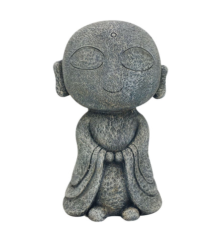 13" Gray Happy Monk Indoor Outdoor Statue