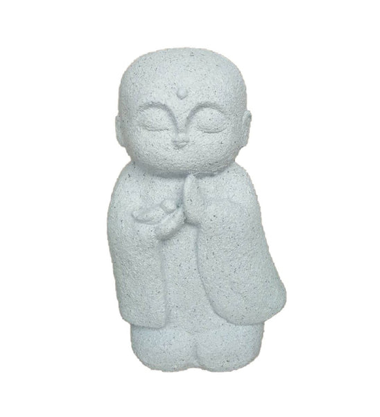 14" White Praying Monk with Bird Indoor Outdoor Statue