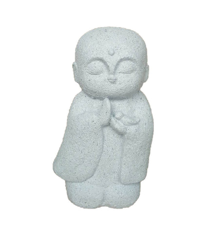 14" White Praying Monk with Bird Indoor Outdoor Statue