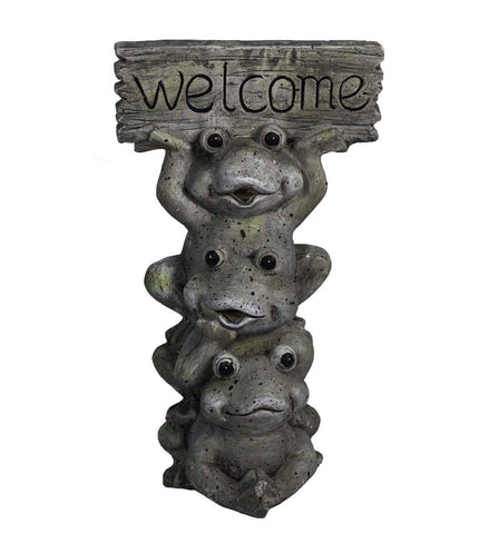 18" Gray Three Welcoming Frogs Indoor Outdoor Statue