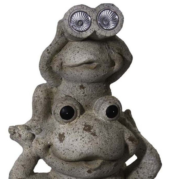 20" Two Tan Curiuos Solar Eye Frogs Outdoor Statue