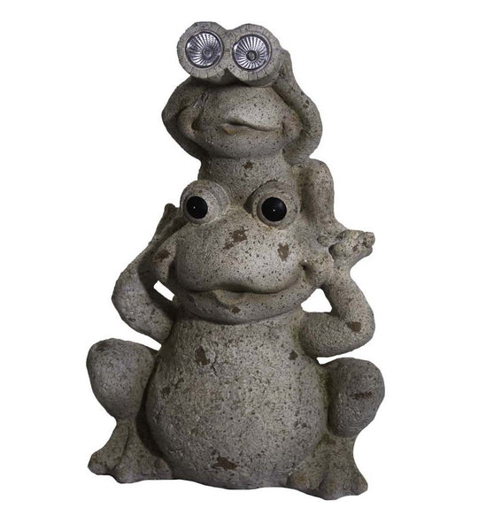 20" Two Tan Curiuos Solar Eye Frogs Outdoor Statue